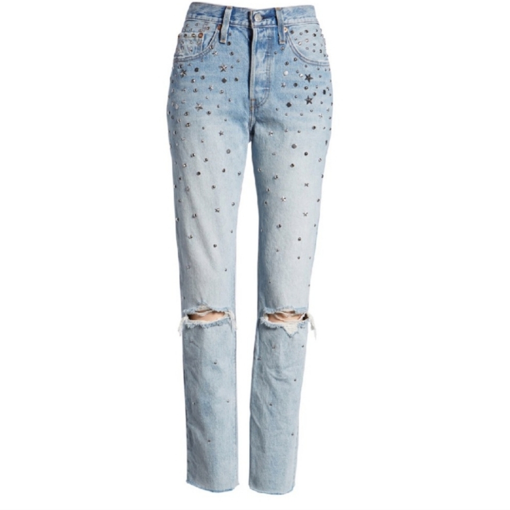 Levi's 501 Embellished Slim Jeans Counting Stars Hight Waist Ripped